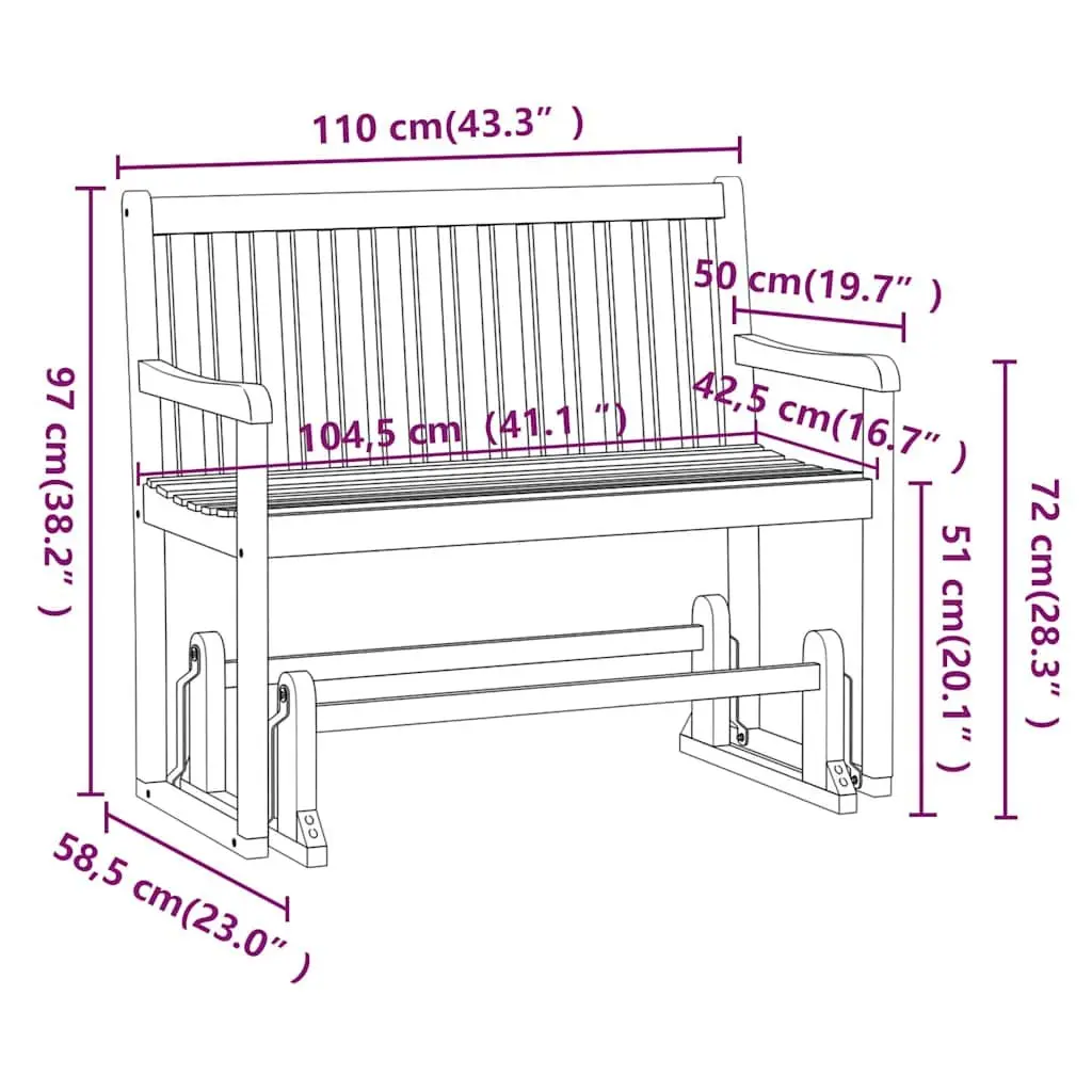 Outdoor Swing Bench Acacia Wood 110cm Brown Rocking Glider