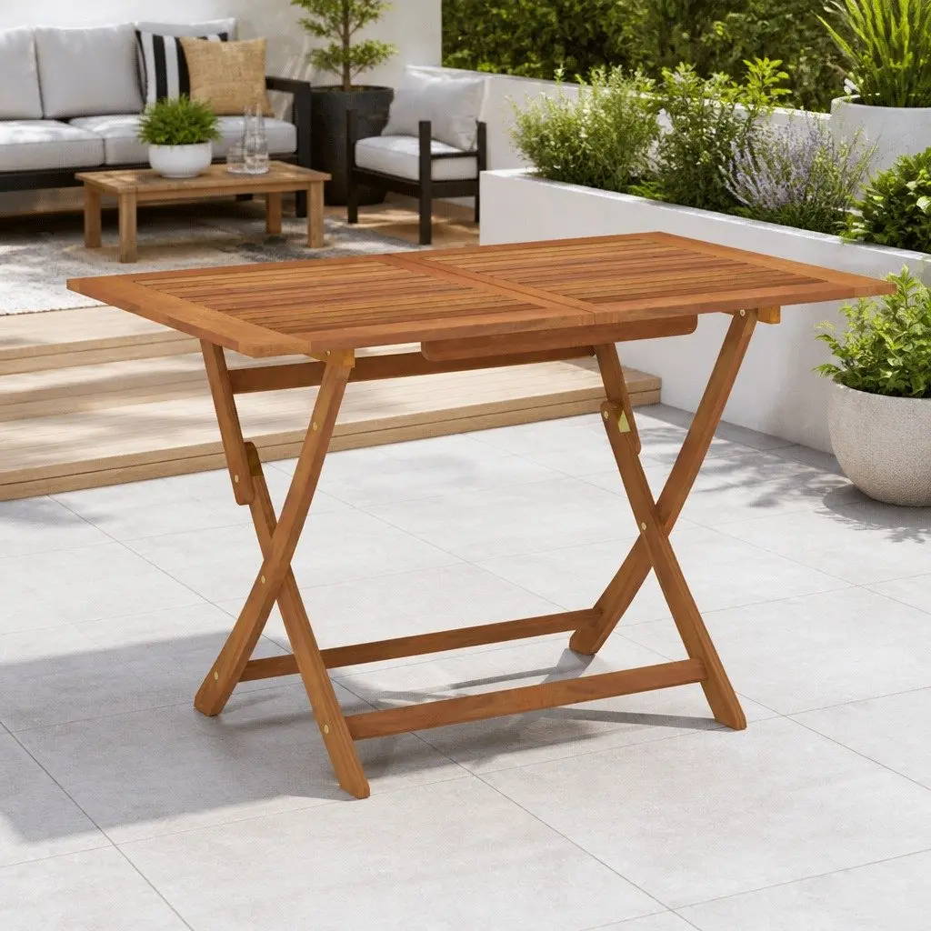 Folding Outdoor Dining Table Brown 120x70cm Solid Eucalyptus Wood Weather Resistant Garden Furniture