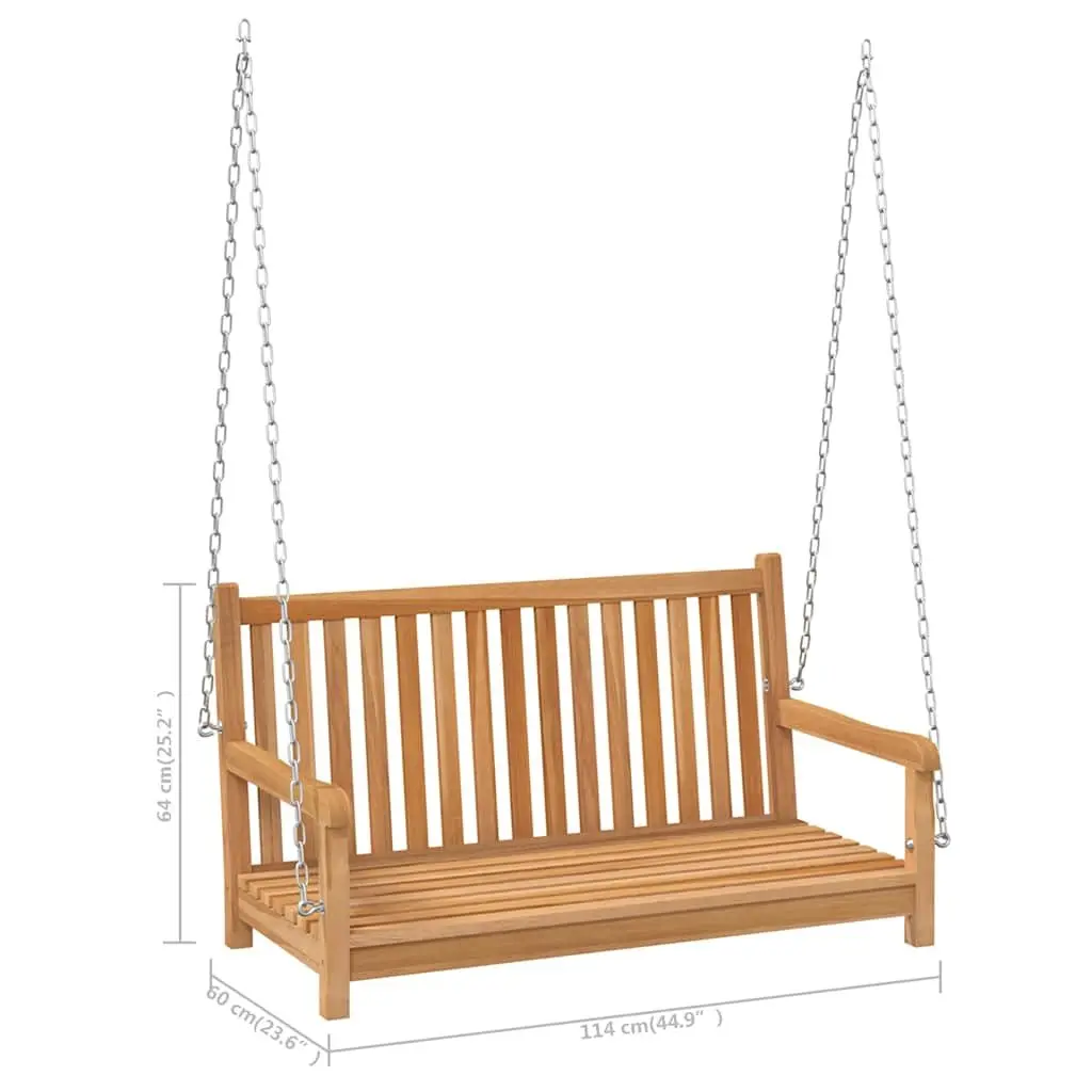 Teak Wood Outdoor Swing Bench Durable Brown Weather Resistant Garden Seating 114x60x64cm