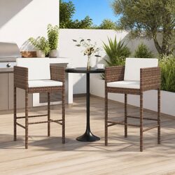 Outdoor Bar Stools 2 Pcs with Cushions Brown Garden Counter Seating Set