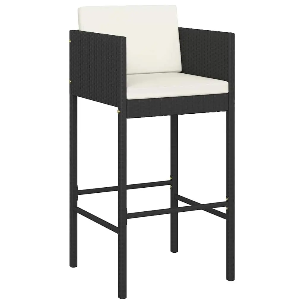 Outdoor Bar Stools Poly Rattan with Cushions 2 Piece Set Black