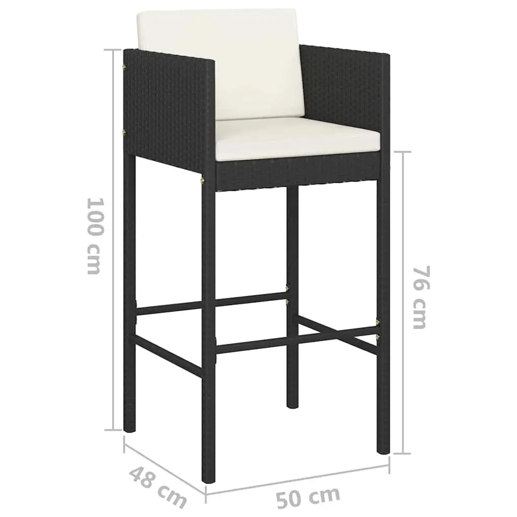 Outdoor Bar Stools Poly Rattan with Cushions 2 Piece Set Black