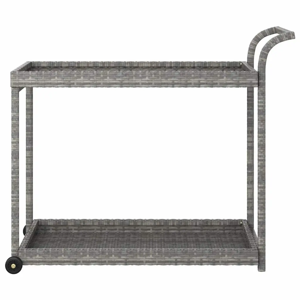 Bar Cart Poly Rattan Grey 100 x 45 x 83 cm with Powder-Coated Steel Frame and Smooth-Rolling Castors for Kitchen Dining Room Patio Storage