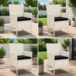 Practical 4-Piece Outdoor Chair Set in White with Cushions
