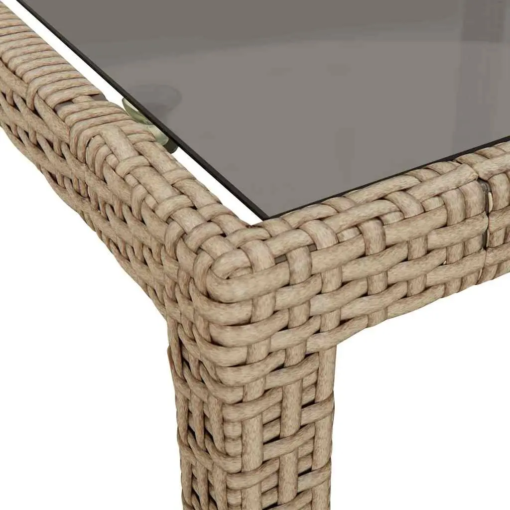 Garden Table Outdoor Patio Furniture Tempered Glass Poly Rattan Beige