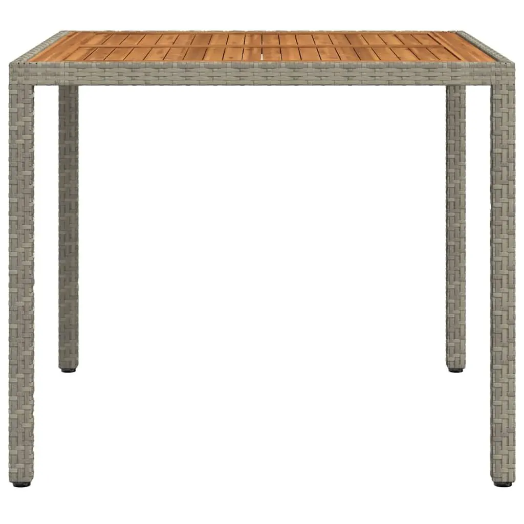 Garden Table Outdoor Furniture Grey Poly Rattan Acacia Wood 90x90x75cm