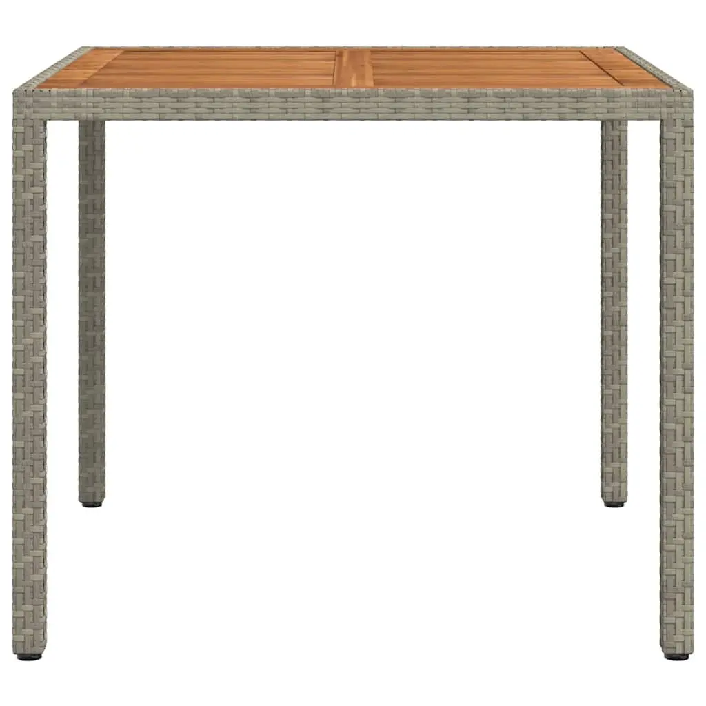 Garden Table Outdoor Furniture Grey Poly Rattan Acacia Wood 90x90x75cm