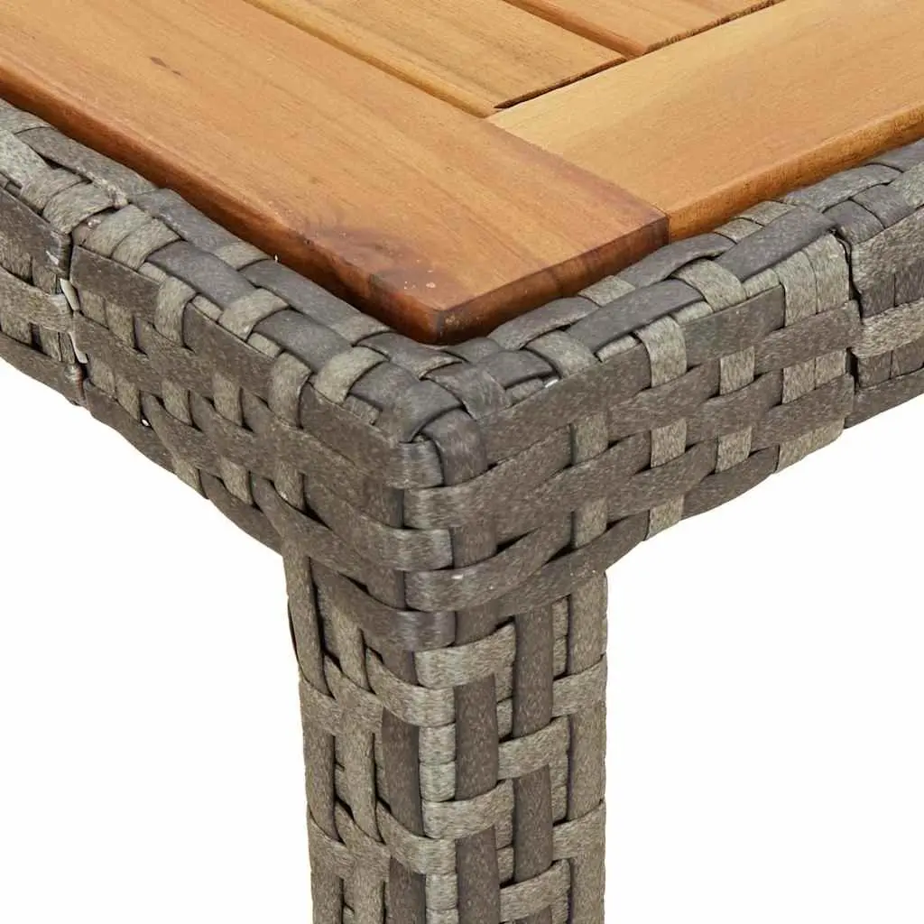 Garden Table Outdoor Furniture Grey Poly Rattan Acacia Wood 90x90x75cm