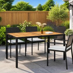 Outdoor Garden Table 150x90cm Black Poly Rattan Acacia Wood Patio Furniture