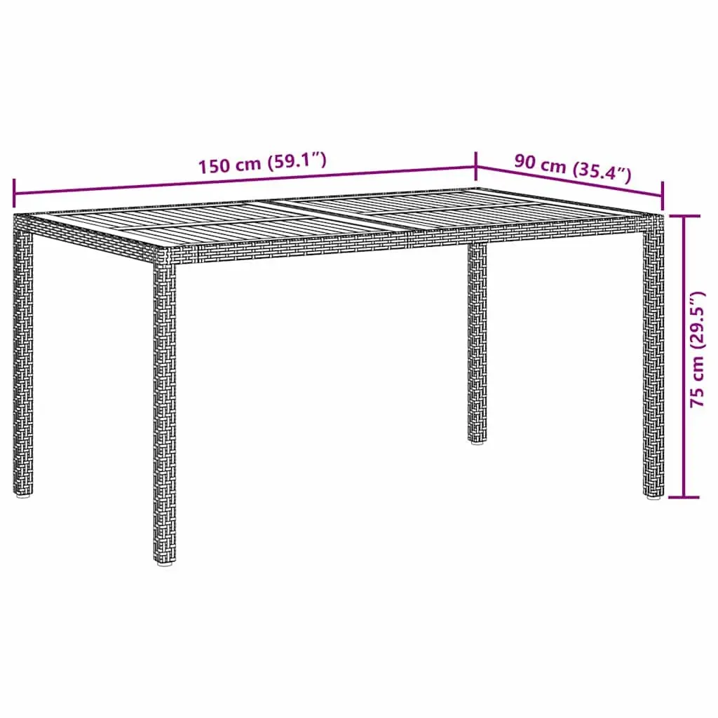 Garden Table Poly Rattan Acacia Wood 150x90x75cm Grey