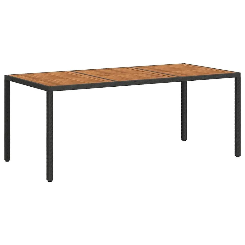Outdoor Furniture Table Black Acacia Wood Poly Rattan Wrapped Steel Frame 190cm x 90cm x 75cm Garden Patio Dining