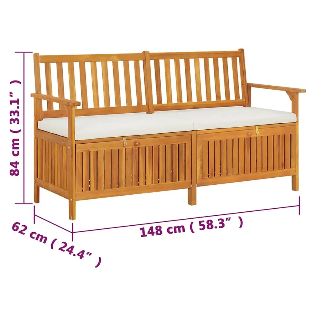 Outdoor Storage Bench 148cm Brown Solid Acacia Wood with Thick Cushion for Indoor and Outdoor Use