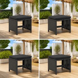 Versatile Black Garden Stools Set of 4 with Cushions