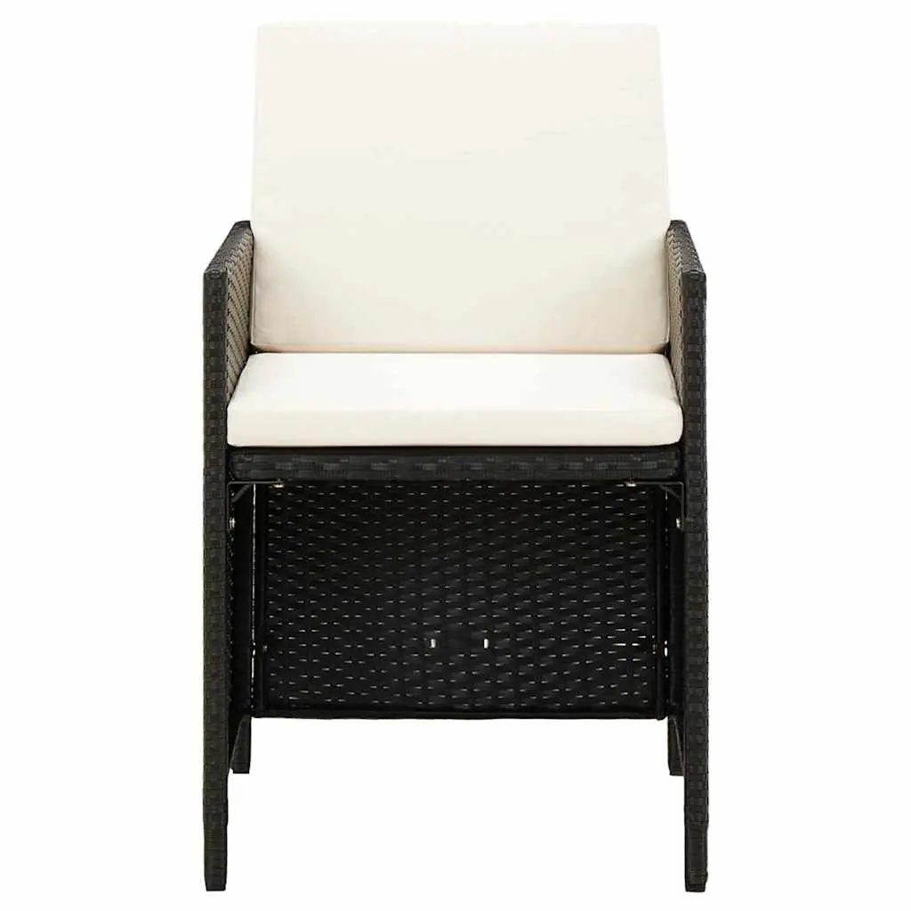 4 Piece Outdoor Garden Chair and Stool Set Steel Frame Weather-Resistant PE Rattan Black