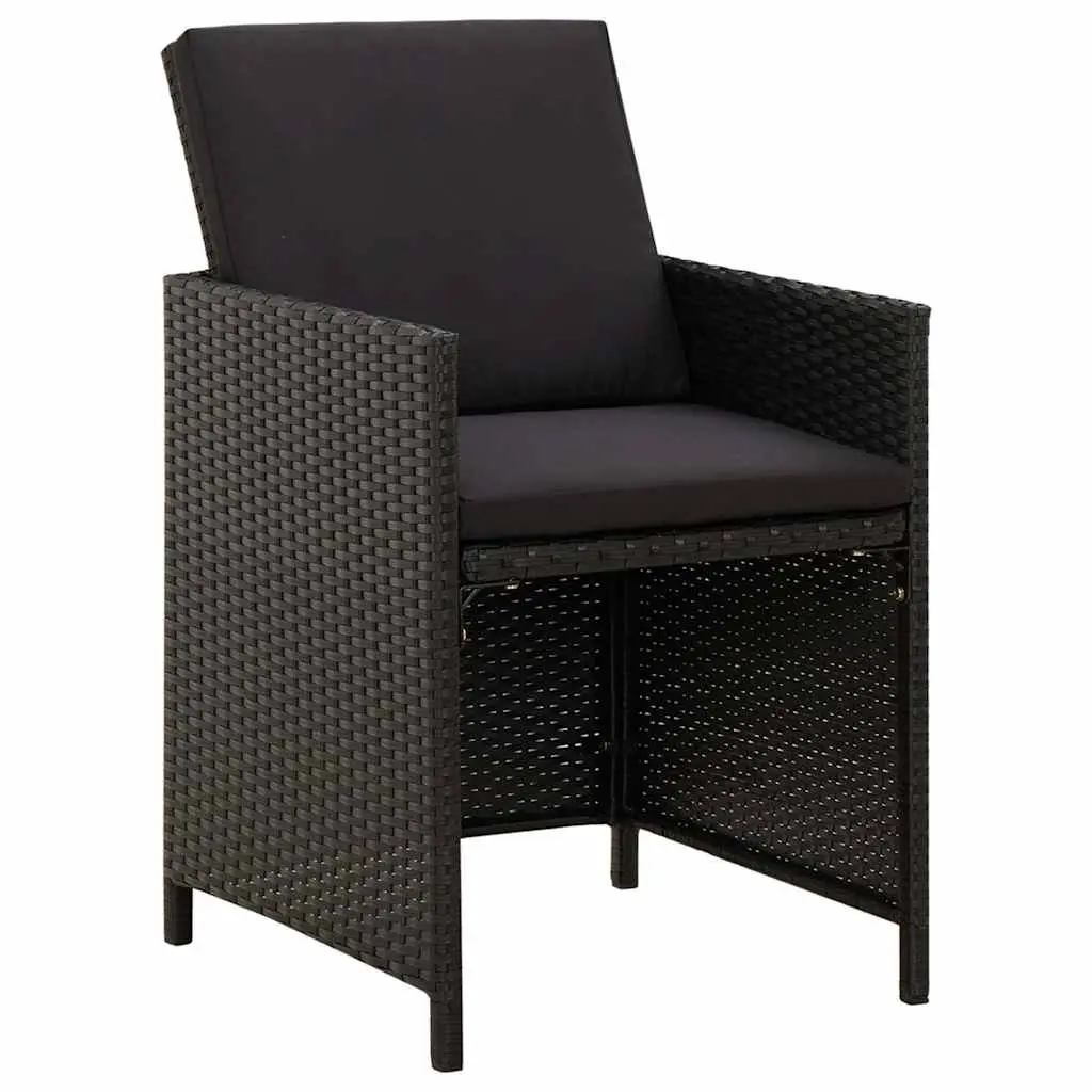 Outdoor Garden Chair and Stool Set Steel Frame PE Rattan Black 4 Piece