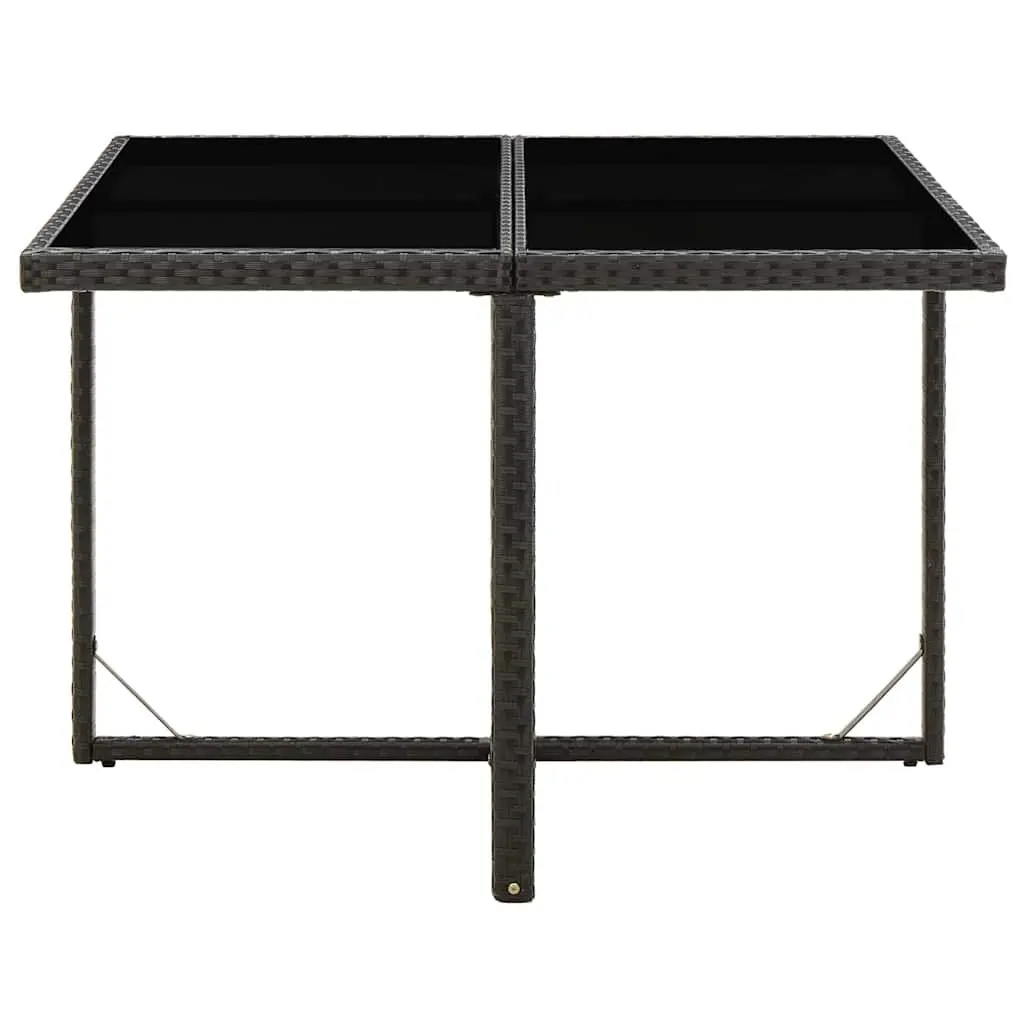 Outdoor Dining Table PE Rattan Black Tempered Glass Patio Furniture 109L x 107W x 74H cm