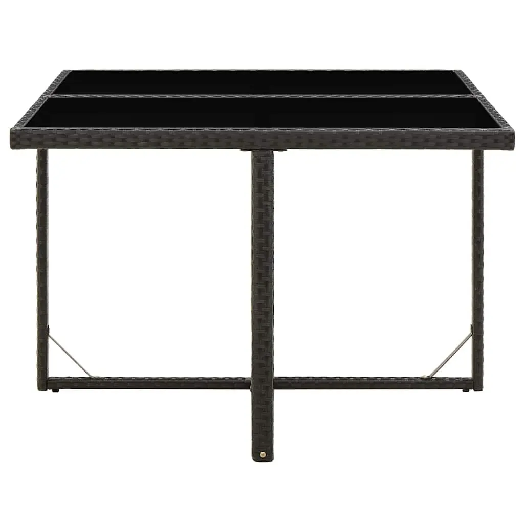 Outdoor Dining Table PE Rattan Black Tempered Glass Patio Furniture 109L x 107W x 74H cm