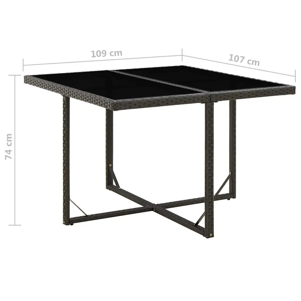 Outdoor Dining Table PE Rattan Black Tempered Glass Patio Furniture 109L x 107W x 74H cm