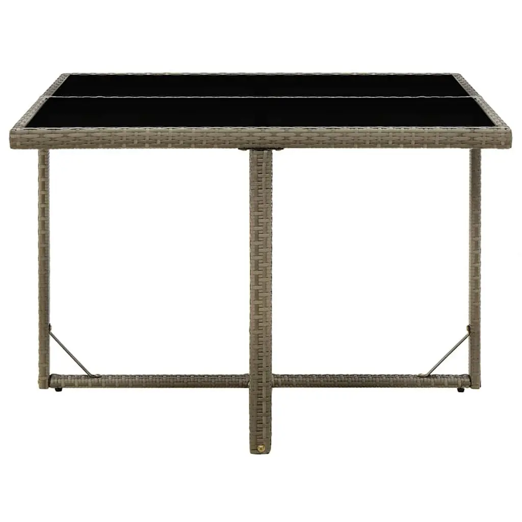 Garden Dining Table PE Rattan Tempered Glass 109x107x74cm Grey Outdoor Furniture