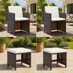 Versatile 4 Piece Outdoor Chair and Stool Set with Cushions