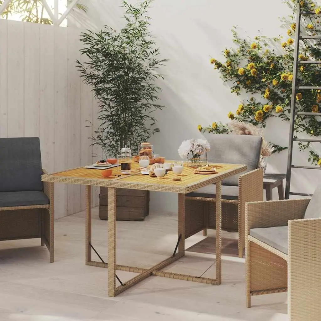 Garden Dining Table Beige Outdoor Furniture Patio Rattan Wood Acacia