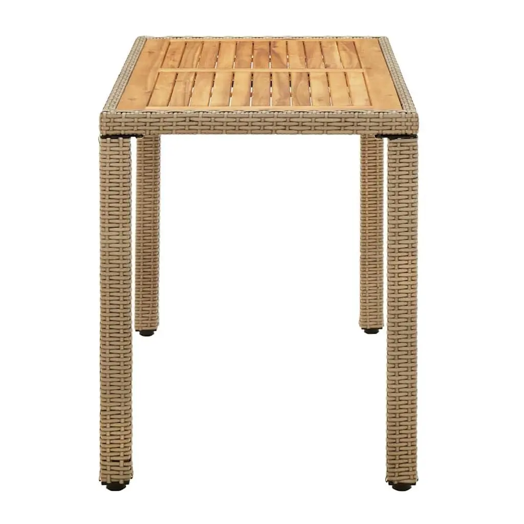 Outdoor Garden Dining Table Poly Rattan Acacia Wood 123L x 60W x 74H cm Beige