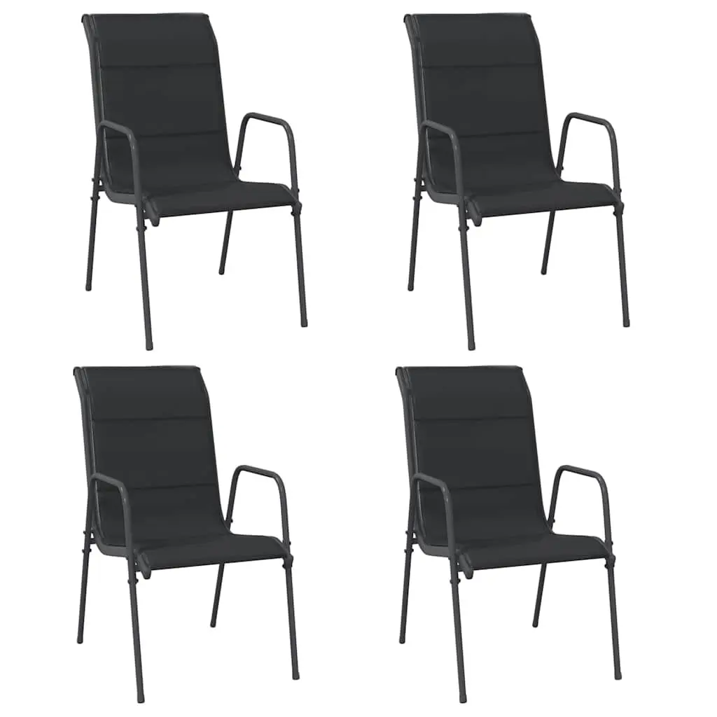 Outdoor Garden Chairs Steel Frame Textilene Seating 4 Piece Set Black