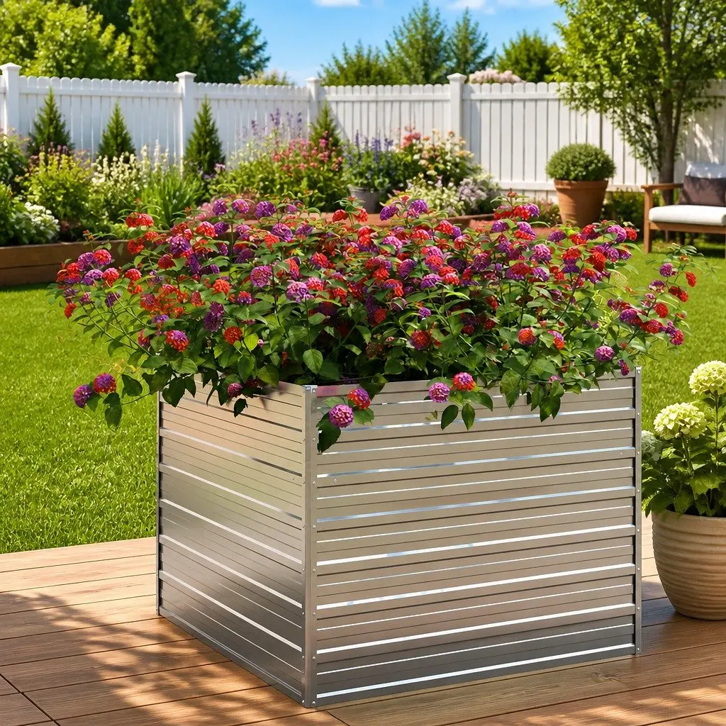 Raised Garden Bed Galvanized Steel 100x100x77cm Silver Outdoor