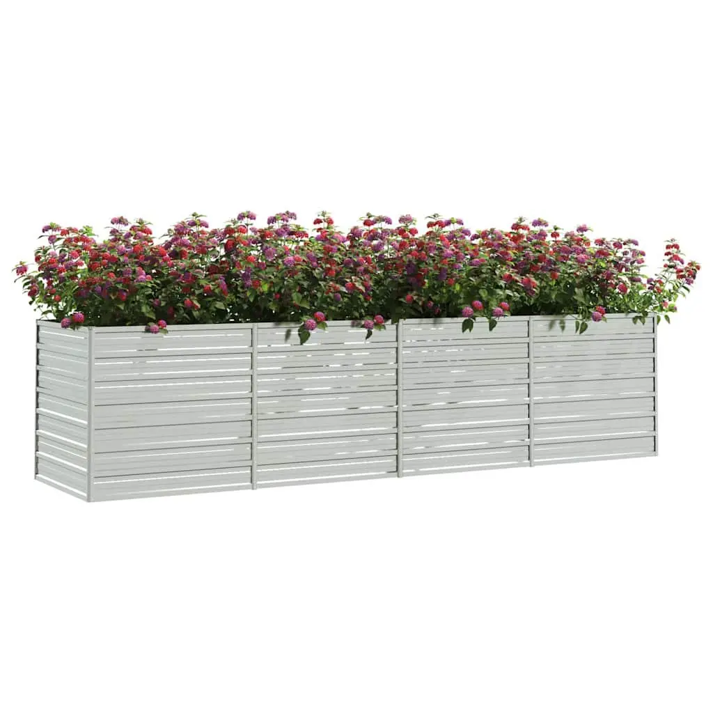 Raised Bed Planter Silver Galvanized Steel 320x80x77cm Outdoor Metal Garden