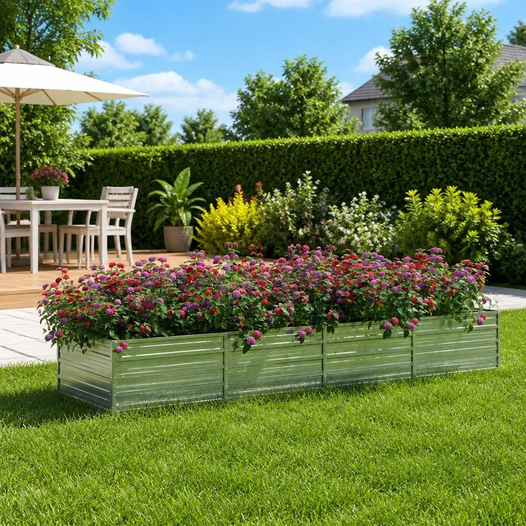 Galvanized Steel Raised Bed Planter Box 320x80x45 cm Silver Outdoor Vegetables