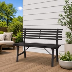Practical 110cm Black Steel Bench for Your Outdoor Space