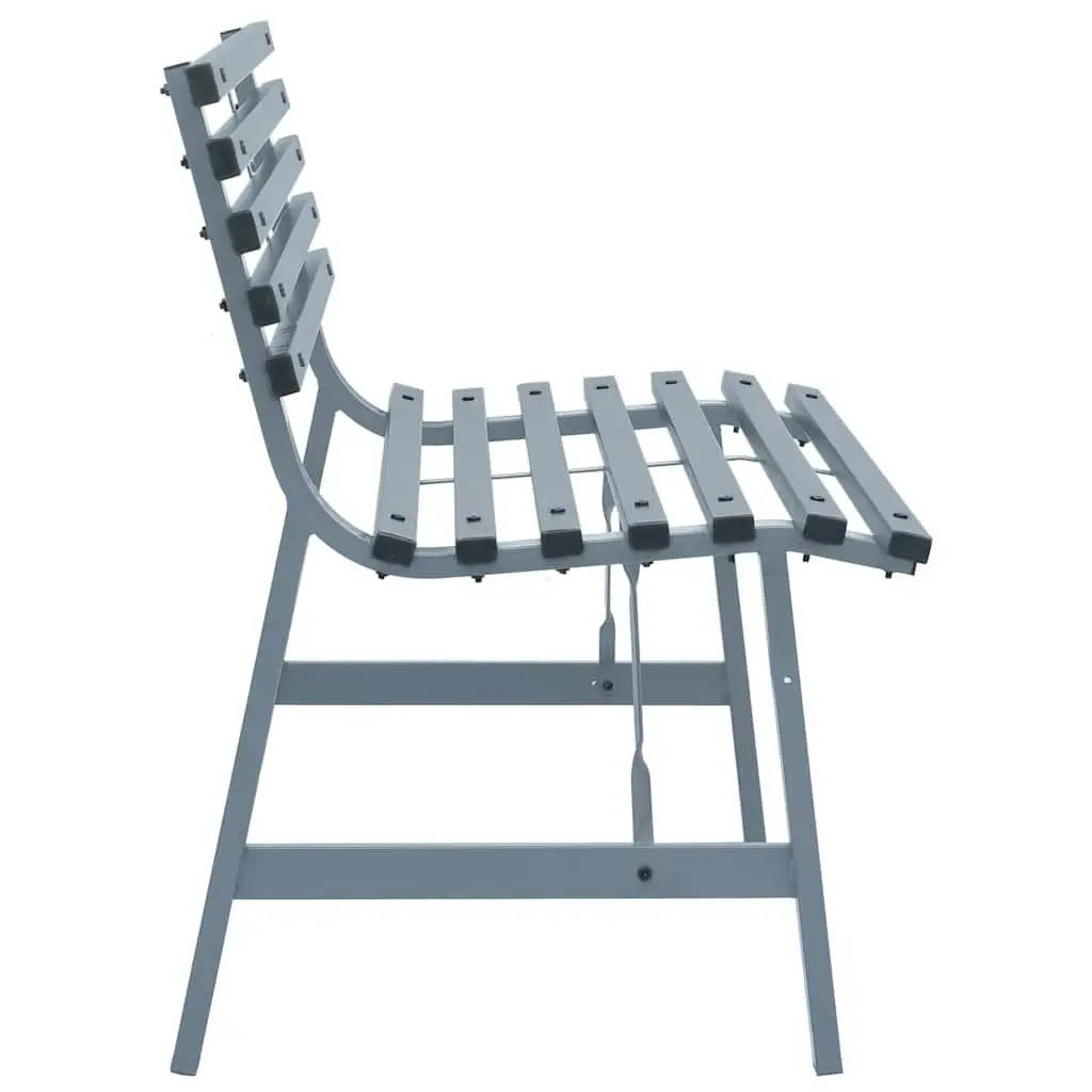 Outdoor Garden Bench 110cm Powder Coated Steel Grey Patio Slatted Backrest