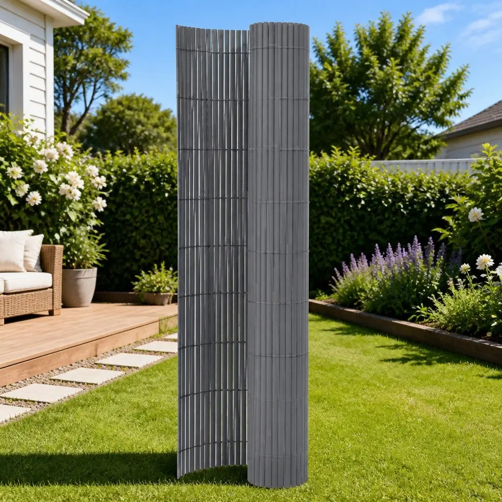 Decorative Garden Fence Panel Double-Sided Grey Weather-Resistant PVC 90x400cm Outdoor Barrier