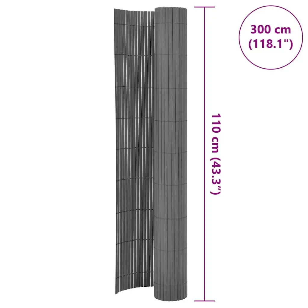 Double-Sided Garden Fence Panel PVC 110x300cm Grey Decorative Barrier