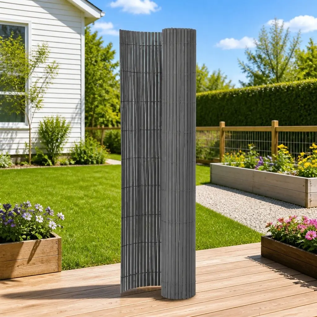 Garden Fence Panel Double-Sided Grey 110x400cm Weather-Resistant PVC Decorative Barrier Outdoor