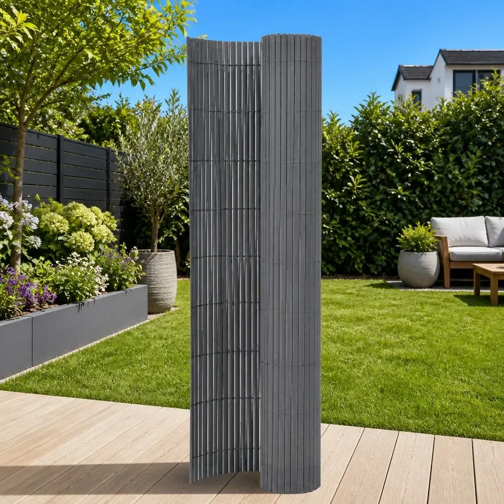 Garden Fence Panel Grey PVC 110x500cm Double-Sided Decorative Barrier for Landscaping