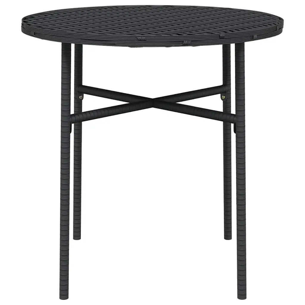 Round Tea Table Black PE Rattan 45cm Outdoor Patio Garden Furniture with Powder Coated Steel Frame