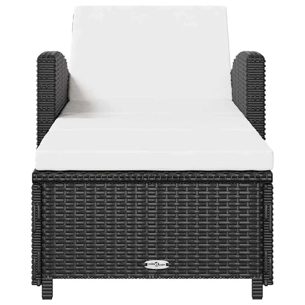 Sun Lounger PE Rattan Adjustable Backrest Black with Cream Cushion