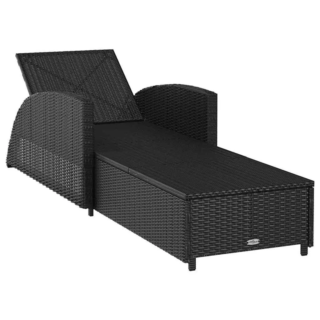 Sun Lounger PE Rattan Adjustable Backrest Black with Cream Cushion