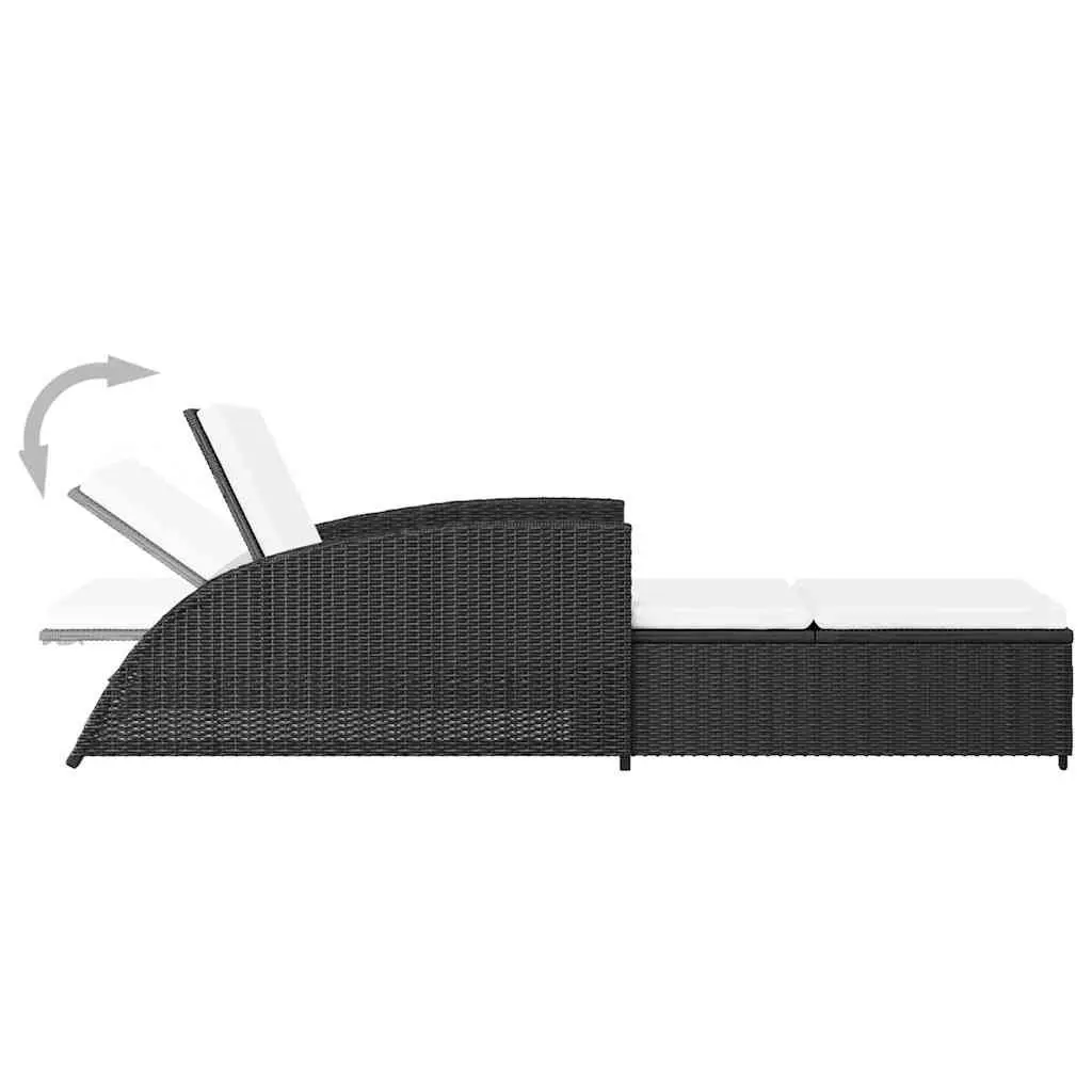 Sun Lounger PE Rattan Adjustable Backrest Black with Cream Cushion