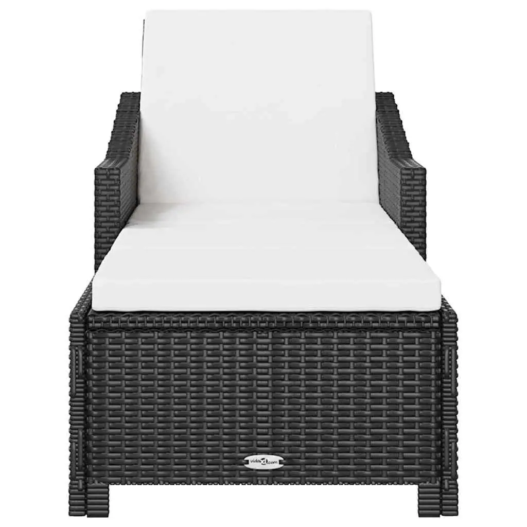 Sun Lounger Adjustable Backrest PE Rattan Outdoor Patio Garden Recliner Black with Cushion