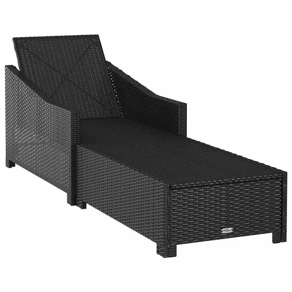Sun Lounger Adjustable Backrest PE Rattan Outdoor Patio Garden Recliner Black with Cushion