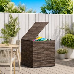 Garden Storage Box PE Rattan Outdoor Cushion Chest Brown 100x97.5x104cm