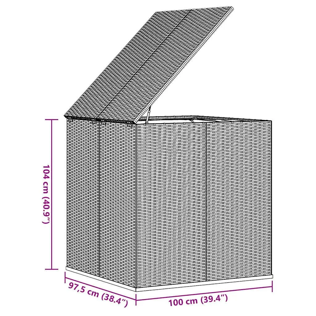 Garden Storage Chest Grey Weather-Resistant PE Rattan 100x97.5x104cm with Gas Lift Mechanism and Inner Water-Resistant Bag
