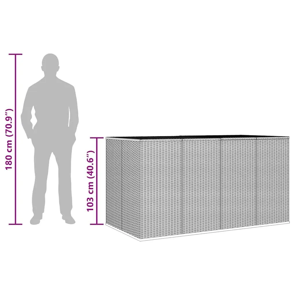 Cushion Storage Box PE Rattan Black 194cm x 100cm x 103cm Outdoor Indoor Weather Resistant Steel Frame