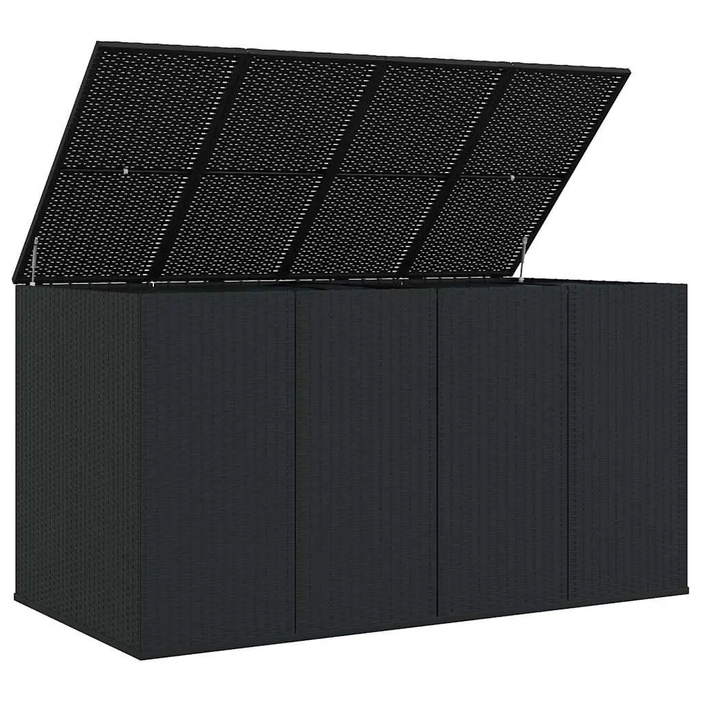 Cushion Storage Box PE Rattan Black 194cm x 100cm x 103cm Outdoor Indoor Weather Resistant Steel Frame