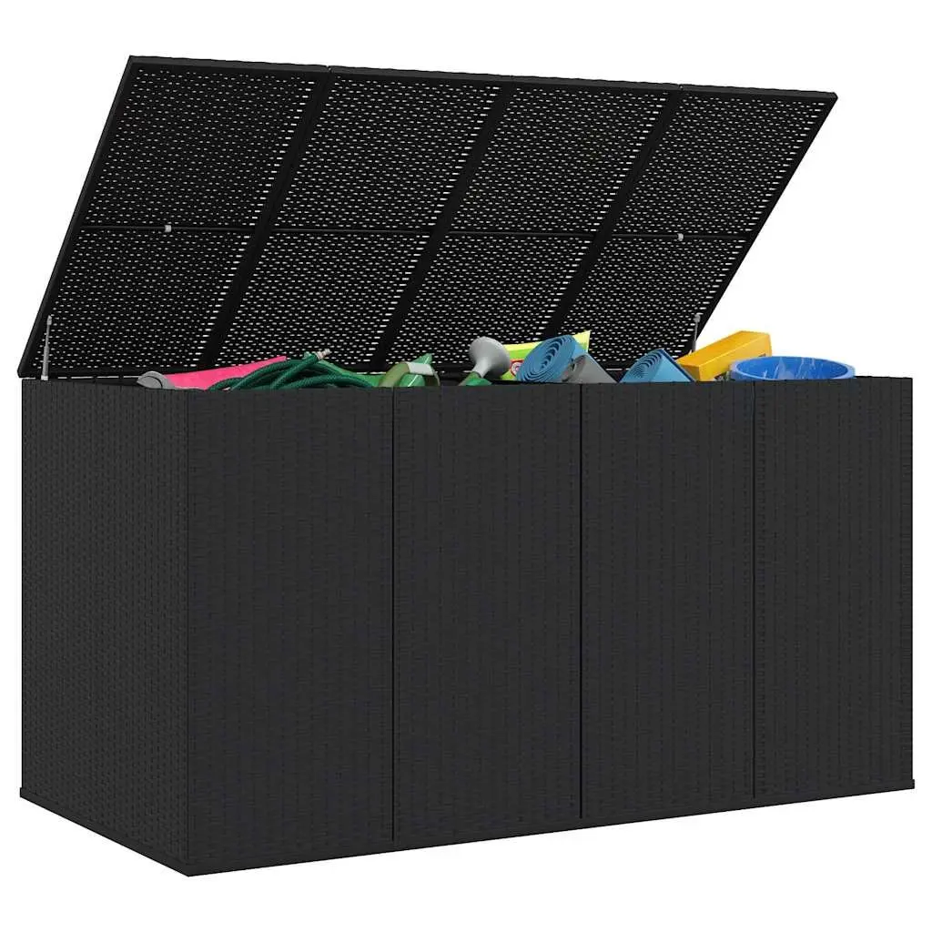 Cushion Storage Box PE Rattan Black 194cm x 100cm x 103cm Outdoor Indoor Weather Resistant Steel Frame