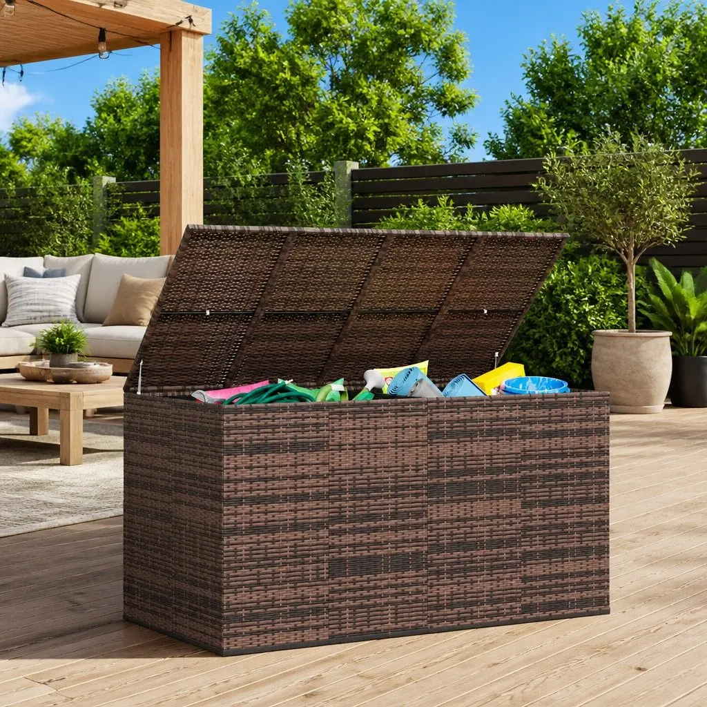 Garden Storage Box PE Rattan 194x100x103cm Brown Outdoor