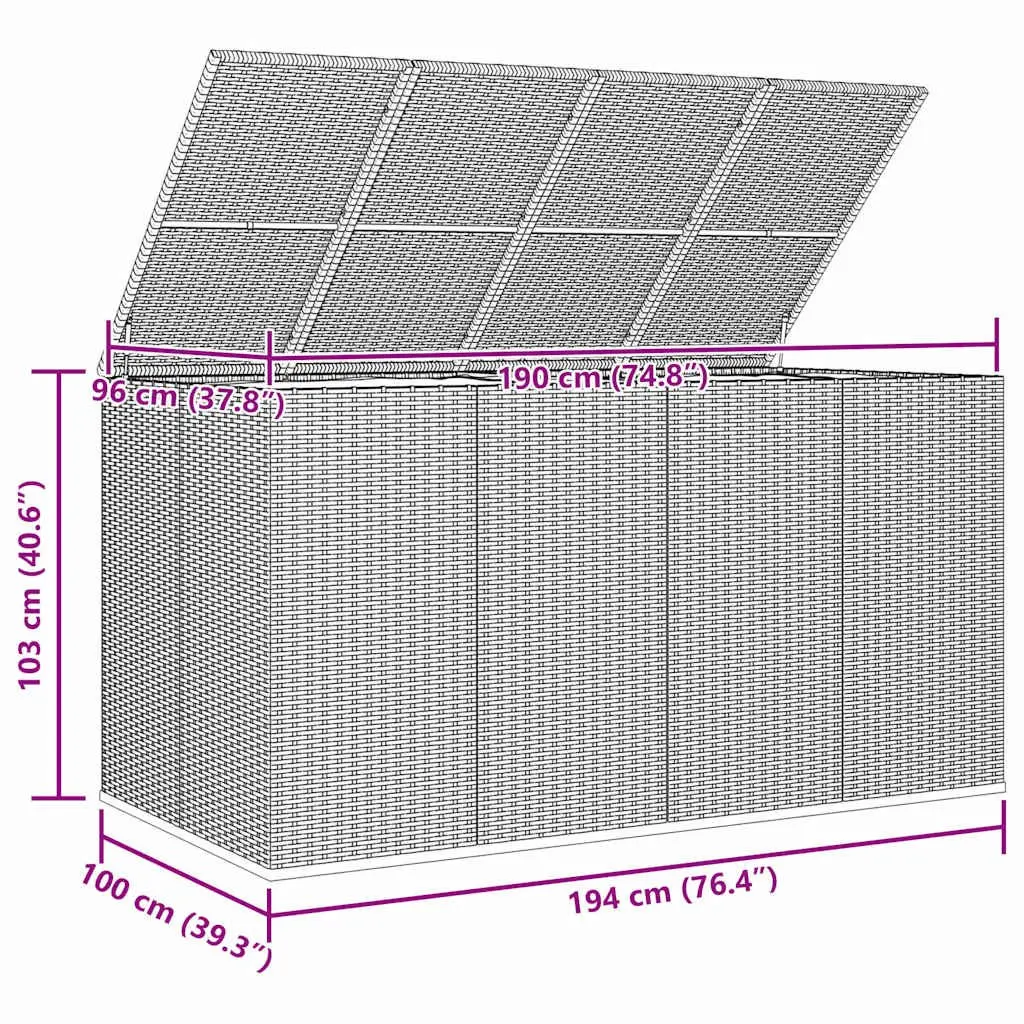 Garden Storage Box PE Rattan 194x100x103cm Brown Outdoor