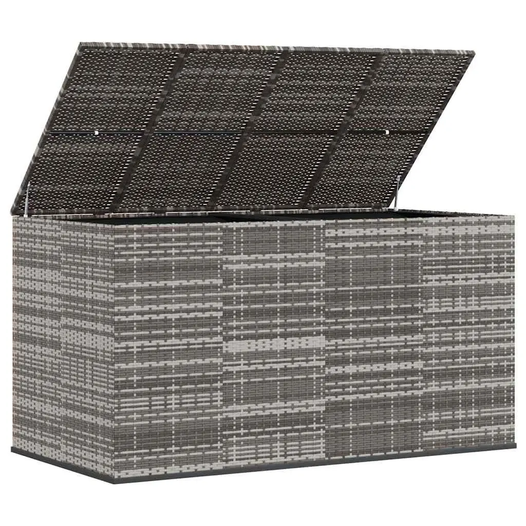 Garden Cushion Storage Box Grey PE Rattan 194x100x103cm Outdoor Furniture with Powder Coated Steel Frame and Gas Lift Mechanism